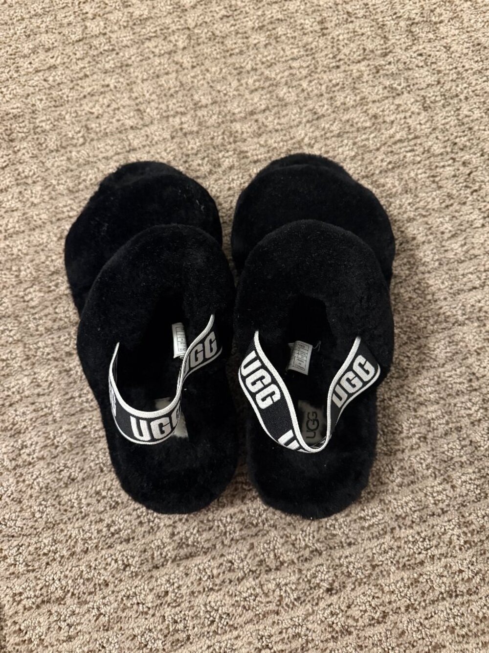 UGG Black Fluffy Slippers